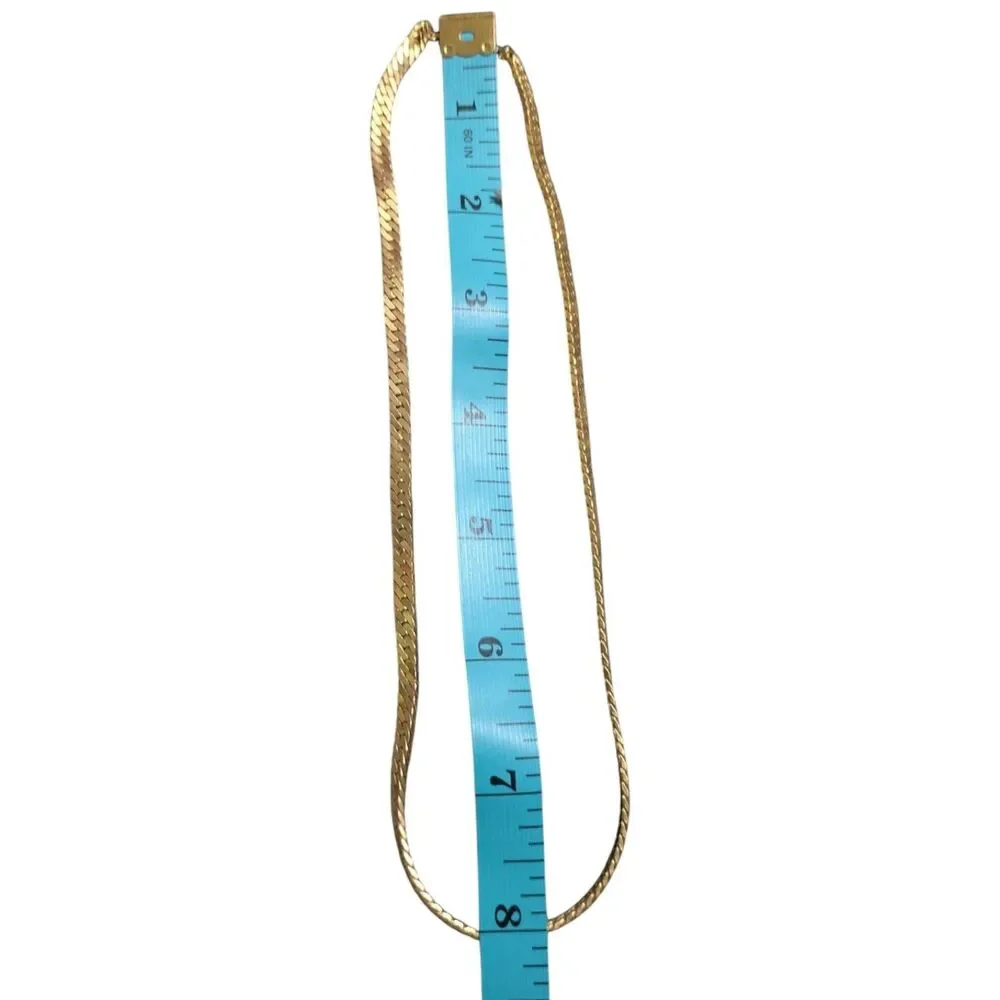 Vintage Gold Tone Herringbone Chain Necklace, Classic Flat Snake Chain, 8 Inch
